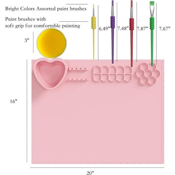 Silicone Painting Mat with Cup and Paint Holder,  4  Brushes & 1 Sponge 20"x16" - Picture 4 of 7